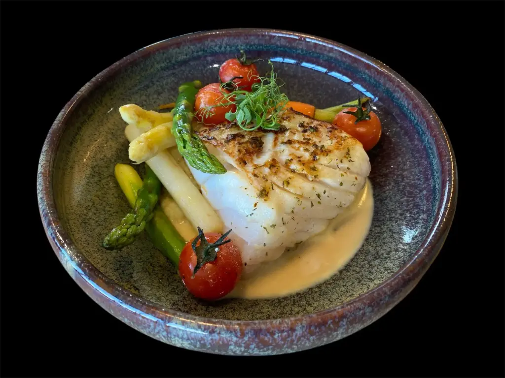Kabeljauw met asperges en miso-gember saus
