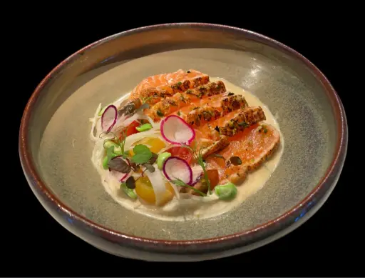 Zalm carpaccio met miso wasabi saus